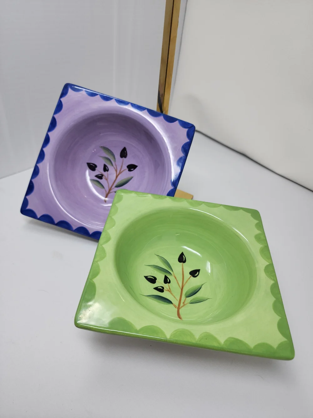 Signature Lime Green Square Ceramic Tapas Bowl with Leaf Design